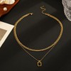 XYWstore Women's Alloy Double-Layer Square Pendant Cuban Chain Necklace, Gold