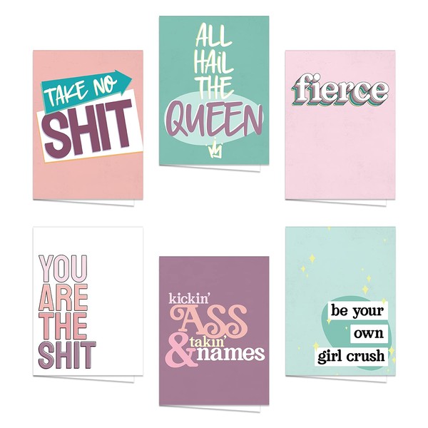 Canopy Street Strong Female Empowerment Note Cards / 4 5/8" x 6 1/4" Sassy Feminine Friendship Greeting Cards / 12 Everyday Boss Lady Encouragement Notecards / 6 Fierce Feminist Designs