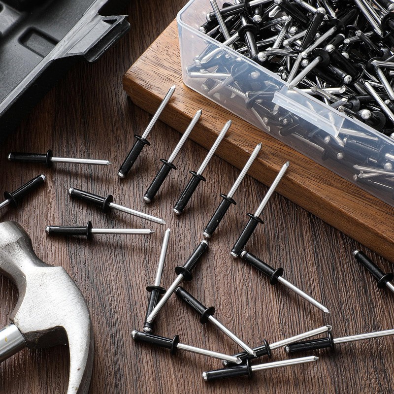 200 Pcs 3/16" x 3/4" Trifold Rivets Assortment Black Aluminum