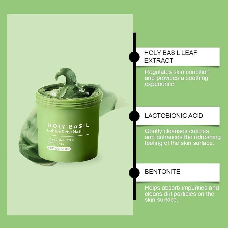 🔥 Mascarilla de arcilla para cara holy basil bubble deep