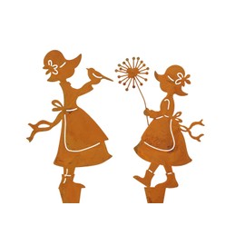 Storm's Gartenzaubereien Rusty Stake Girl with Dandelion and Bird Set of 2 in Rust Look - 22 cm