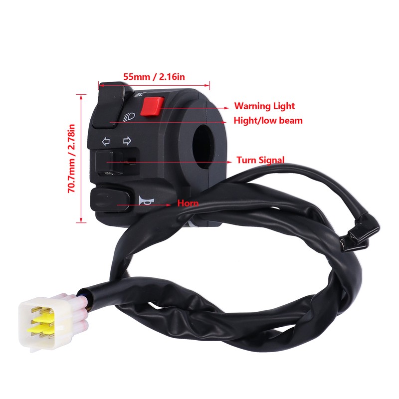 7/8in Motorcycle Handlebar Switch Horn Button Headlight Turn Signal Fog