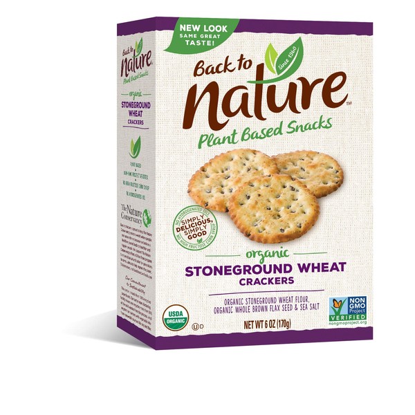 Back to Nature Crackers, Organic Stoneground Wheat, 6 Ounce (Packaging May Vary)