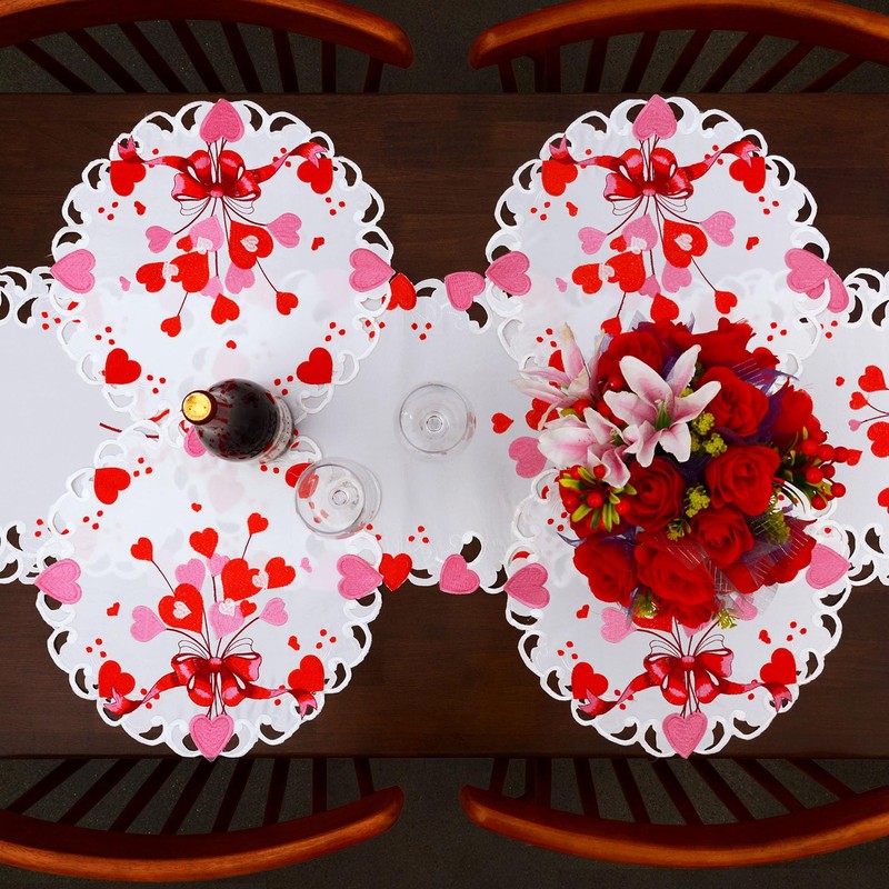 Grelucgo Embroidered Red and Pink Table Runner for February 14th