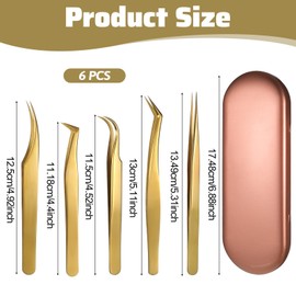 Gold Lash Tweezers Set 5 Pcs Eyelash Tweezer Straight & Curved Lash Tweezers for Volume Eyelash Extensions with Storage Box