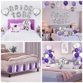 BLOOMWIN Purple Bachelorette Party Decorations - Bridal Shower Decorations Purple and Silver Bride To Be Balloons Kit Lavender Lilac Hen Party Decorations
