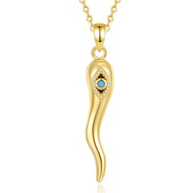 INFUSEU Gold Italian Horn Necklace Evil Eye Protection Jewelry for Women Men Cornicello Pendant Chili Pepper Blue Turquoise Dainty Charm Good Luck Lucky Gifts