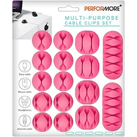 PERFORMORE Clips para cables organizadores, color rosa, 16 piezas, multiusos para hogar, oficina, coche y escritorios