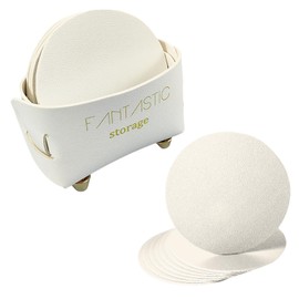 KOSHA Leather Coasters for Drinks, Set of 8 Leather Cup Mat with Handmade Holder for Table Desk, Home Decor, 4" Round Bar Coaster for Most Cups &Mugs, Heat-Resistant Durable &Non Slip (4", White)