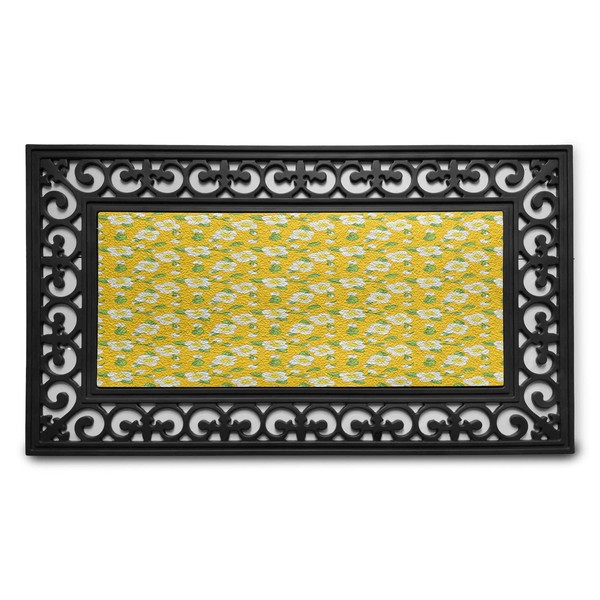 Ambesonne Jasmine Doormat, Flowers Buds and Leaves on Symmetric Polka