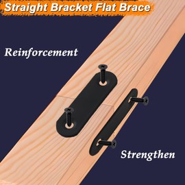 20 Pack 60mm Black Flat Bracket Straight Brace - Stainless Steel Heavy Duty Mending Plate for Wood Furniture, DIY Repair with Screws Included