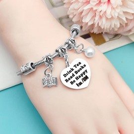 Mxrymvu Book Lover Gifts Bracelet Gift for Book Lover Bookworm Gifts Book Themed Gifts Tea Lover Gifts for Teen Bookish Gifts Adjustable Bangle Christmas Birthday Gift for Daughter Best Friend Sister