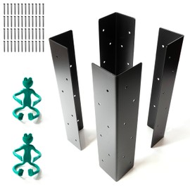Sherfire Raised Garden Bed Corner Brackets - Set of 4, 15 x 3 x 3 in, for 20-24 in Bed - Black, Weather Resistant, Heavy-Duty Rustproof Steel - Includes 48 Matching Screws and 2 Wire Frog Plant Ties