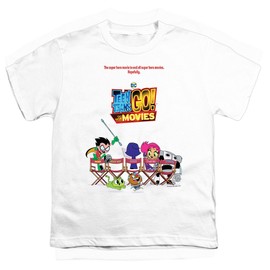 Popfunk Teen Titans Go! to The Movies Poster Youth T-Shirt & Stickers (White - Medium)