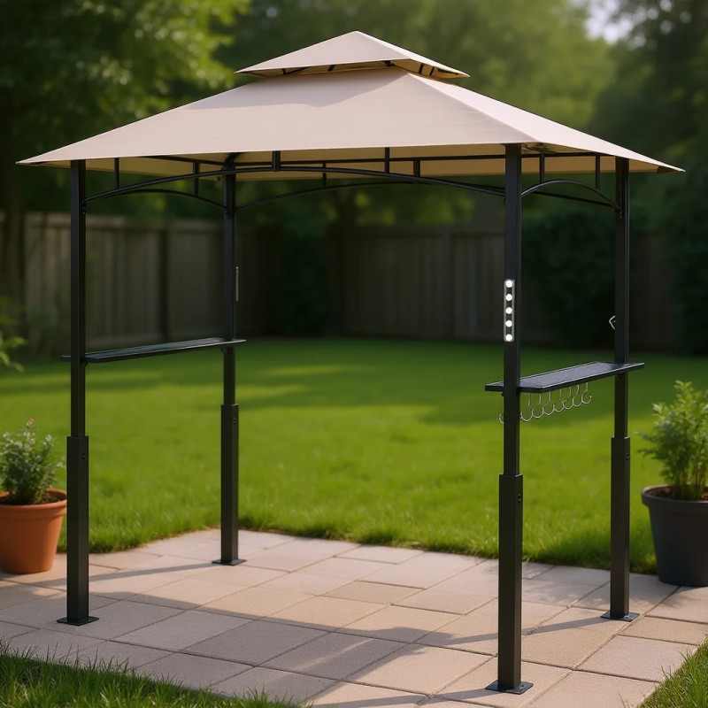 Outdoor Khaki Barbecue Grill Gazebo 8' X 5' With Led