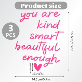 AOZUO 3PCS Mirror Affirmations Decals, Mirror Inspirational Quote Stickers You are Kind Smart Beautiful Enough Bathroom Stickers Positive Motivational Sentence for Women Girl Vanity Decor(Pink)