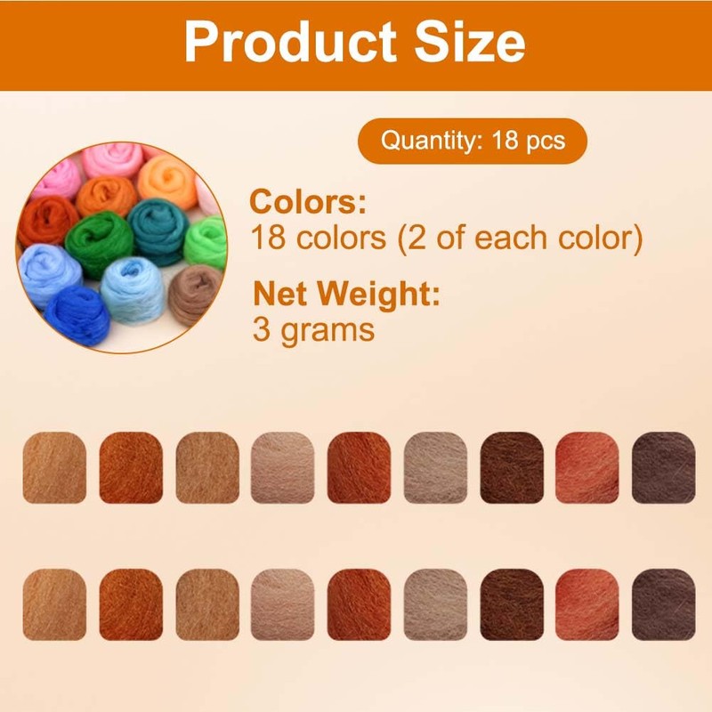 Ainiv 18 Pcs Needle Felting Wool, 9 Colors x 2