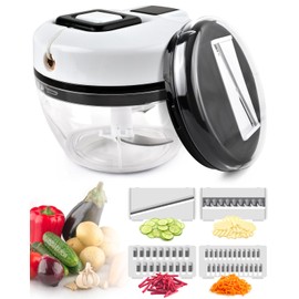 BROTOU Onion Cutter, Vegetable Cutter Manual 520 ml, Vegetable Onion Chopper, Fruit Mixer, Kitchen Multi Chopper for Salad, Meat, Garlic, Nuts, Fruit, Herbs (5-in-1 Allrounder with Brush)