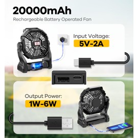 DOWILLDO 30000mAh Portable Battery Powered Camping Fan - with LED Light, Quiet Battery Operated, Camping Gear for Travel, Tent, Beach, Car or Hurricane Power Outages, Black