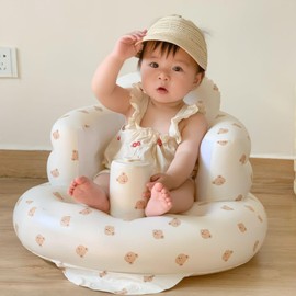 Inflatable Baby Seat - Infant Safety Support, Blow Up Baby Floor Seat with Built in Air Pump- Perfect for Travel, Beach, Camping - Ideal for Babies 3 Months and Up (Bear Cub)