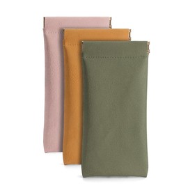 Ldirect 3 Pack Leather Eyeglasses Cases PU Soft Sunglasses Pouch Squeeze Top Portable Glasses Cases for Men Women (Pink Yellow Green)