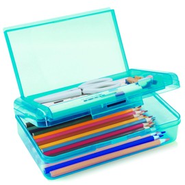 YILANCOL 1 Pack Double Layer Hard Pencil Cases, Plastic Translucent Pencil Box with Snap-Tight Lid for Pens, Pencils, School, Stylish Office Supplies Storage Organizer Box
