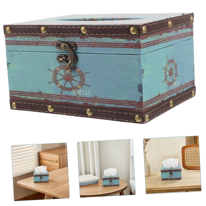 LABRIMP Cute Napkin Box Vintage Wood Tissue Container for Living