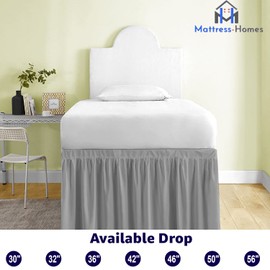 Mattress-Homes Dorm Sized Bed Skirt Panel for Twin or Twin-XL Size Bed, College Dorm Bed Skirt-Extra Long Dorm Room Bed Skirt- Ruffled Dorm Sized Bed Skirts (Light Grey, Twin-XL - 36" Drop)