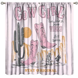 BenYaSong Cowgirl Blackout Window Curtain，Pink Color Desert Cowgirl Western Country Retro Western Element for Home Kitchen Livingroom Coffee Room Window Curtain 2Panel 42" W X 45" L