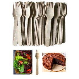 VEZODEK Disposable Cutlery Wooden Forks, Pack of 50 Forks, Wooden Cutlery, Environmentally Friendly, Made of Wood, Biodegradable (50, 16 cm)