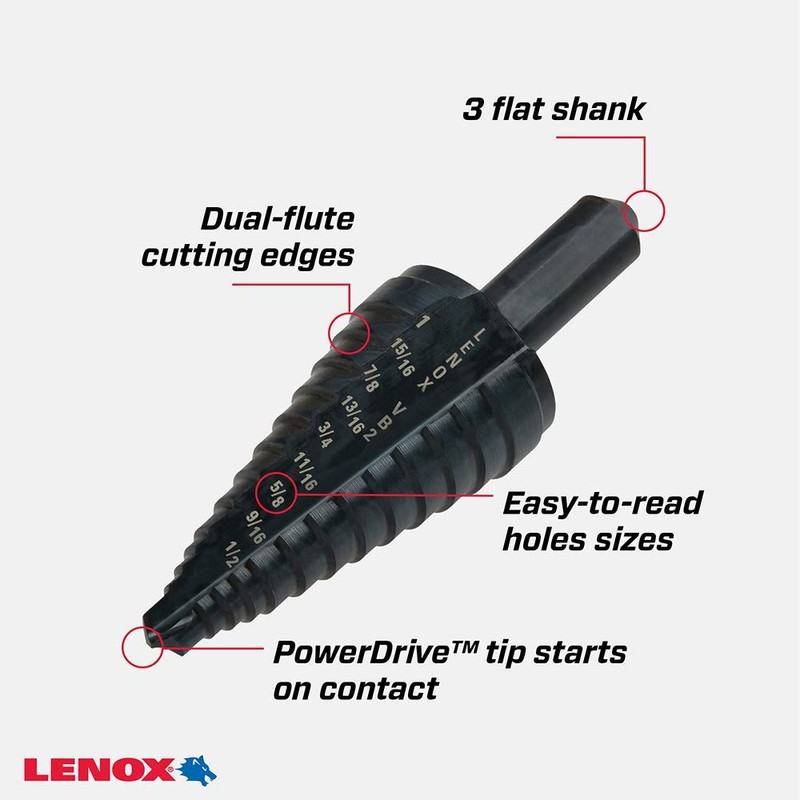 LENOX Step Drill Bit, 1/2-Inch to 1-Inch with 3/8-Inch Shank