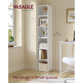 VASAGLE Custos Collection - Bookshelf, 6-Tier Bookcase, Book Shelf, Open Storage Shelf, 9.4 x 11.9 x 63.3 Inches, for Living Room, Home Office, Dinning Room, Cloud White ULBC411W01
