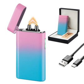 SKRFIRE Plasma Arc Lighter – Rechargeable Electric Windproof Lighter with Multi-Mode Flashlight, Digital Power Display, Great for Outdoor Adventures, Emergency & Home Use（Pink Blue）