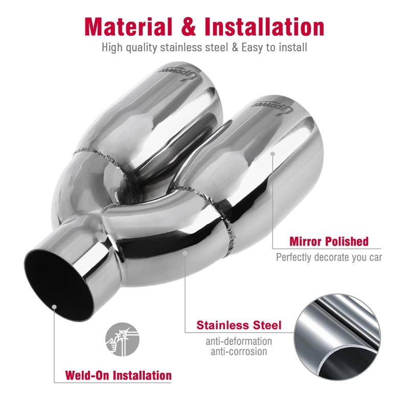 Upower 2.5 Inch Inlet 3.5" Outlet 9.5" Overall Length Polished