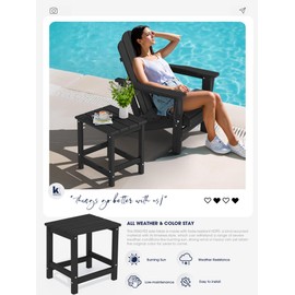 KINGYES Adirondack Side Table, Patio Outdoor Rectangular End Table, Black