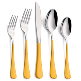 Moxinox 20-Piece yellow Silverware Set, 18/0 Stainless Steel yellow Handle Flatware Set, Service for 4, Modern Cutlery Set Includes Dinner Knives Forks Spoons, Mirror Polished, Dishwasher Safe