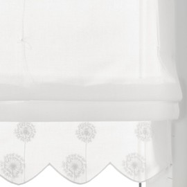 Elly Roman Blind with Embroidered Valance, Semi-Transparent Eyelet Roller Blind with Hook Hanging, No Drilling, Width 100 cm x Height 130 cm