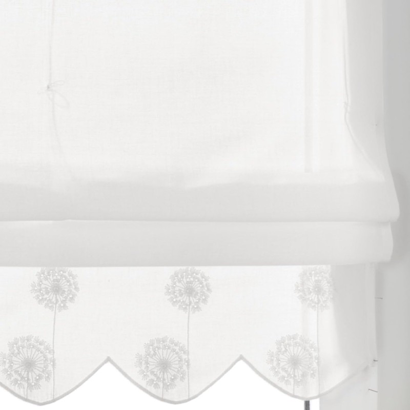 Elly Roman Blind with Embroidered Valance, Semi-Transparent Eyelet Roller Blind