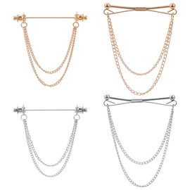WEBEEDY 4 Pcs 2 Styles Tie Chains for Men Shirt Collar Pins Double Tassels Chains Collar Bar Pin Gold Silver Tie Pins Men Tie Tack Pin for Tie Accessories Suit Wedding Business Party Gift, 6cm/2.6''