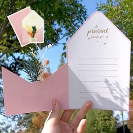 Pink Dried Flower Bouquet Greeting Card, Floral Bouquets Popup Thanksgiving Cards, Pop up Card, Family Gifts with Envelope, Birthday Card for Women Girls, Thank You, Valentine Day, Anniversary Card