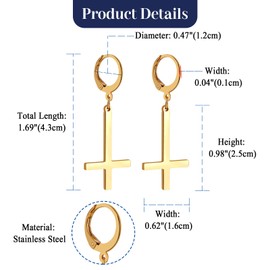 OIDEA Unisex Cross Peter Cross Earrings: Silver Black Gold Stud Earrings with Zirconia Inverted Cross Earrings Stainless Steel Men Women Religious Jewellery Gift for Men Women Boys