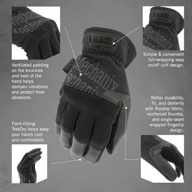 Mechanix Wear: FastFit - Guantes tácticos con puño elástico para un ajuste seguro, guantes de trabajo con agarre flexible para múltiples usos, guantes de seguridad duraderos con visualización táctil para hombres (negro, S)
