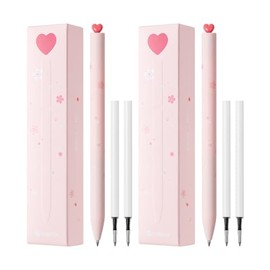 Kaco FIRST - Bolígrafos de gel de papelería bonitos, juego de 2 piezas con forma de corazón, con 4 recambios negros extra (2 rosados)