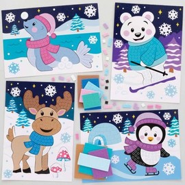 Baker Ross FC284 Decorazioni Immagini da Colorare Bosco Invernale - Confezione da 10, Immagini in Feltro, Set Artigianale per Bambini da Decorare e da Esporre