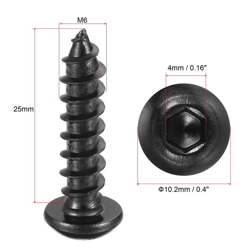 sourcing map Hex Socket Self Tapping Screws, M6 x 25mm