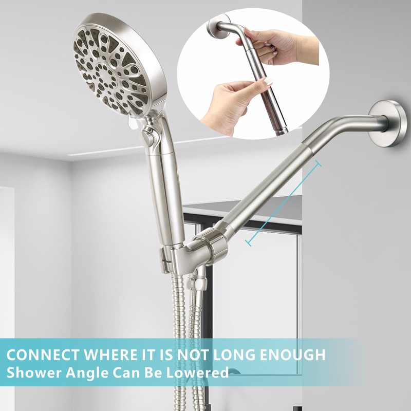 Nuodan Shower Extension Arm, Solid Stainless Steel Shower Pipe Extension