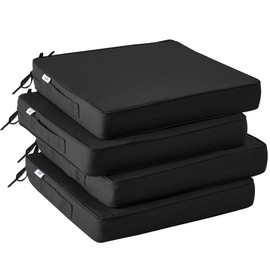 IPYNBAP Outdoor Chair Cushions Set of 4,Waterproof Outdoor Seat Cushions for Patio Furniture,Patio Chair Cushion with Handle and Ties, Square Out Door Chair Pads,18.5" x 16" x 3", Black