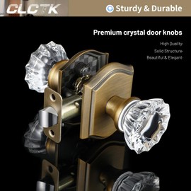 CLCTK Crystal Door Knobs Interior, Vintage Style Passage Glass Door Knobs Antique Brass Door Knobs for Hall Closet, 1 Pack