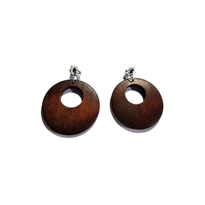 Clip-on Earrings Bohemian Wood Assorted Colors 2.5 inch Hoop Circle