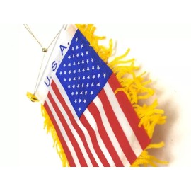 4 x 6" mini American flat banner w/ brass staff and suction